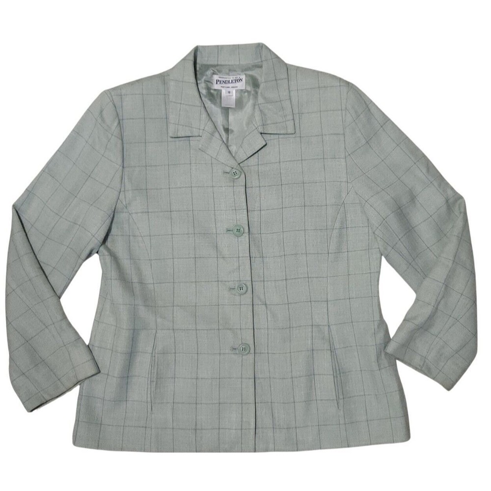 Pendleton Blazer Green Window Pane Plaid Button U… - image 1